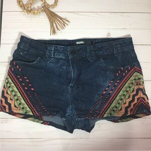 BDG Dark Blue Denim Shorts with Colorful Tribal Embroidery
